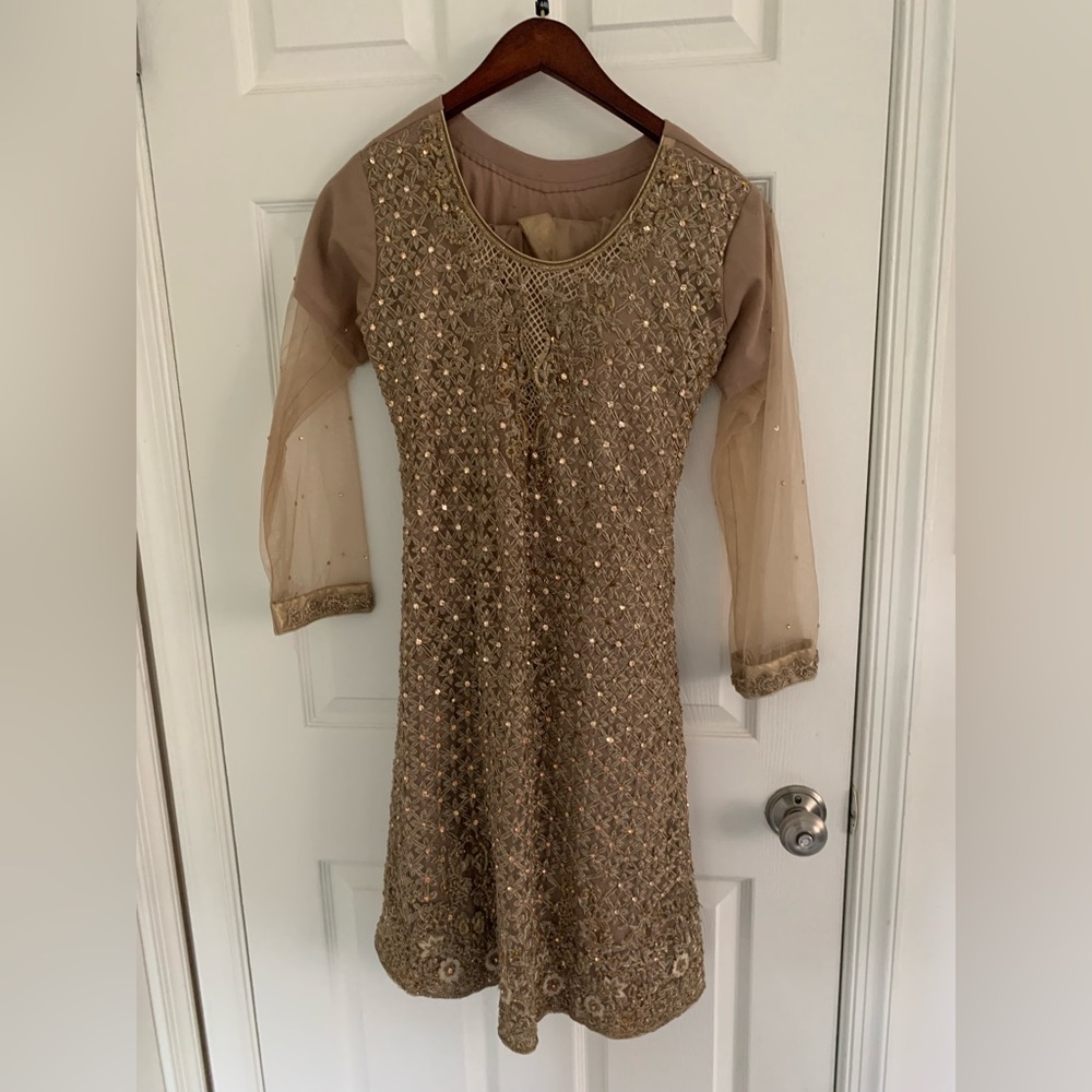 Formal Heavy Beige shalwar kameez. Bridal boutique in Pakistan. Never worn